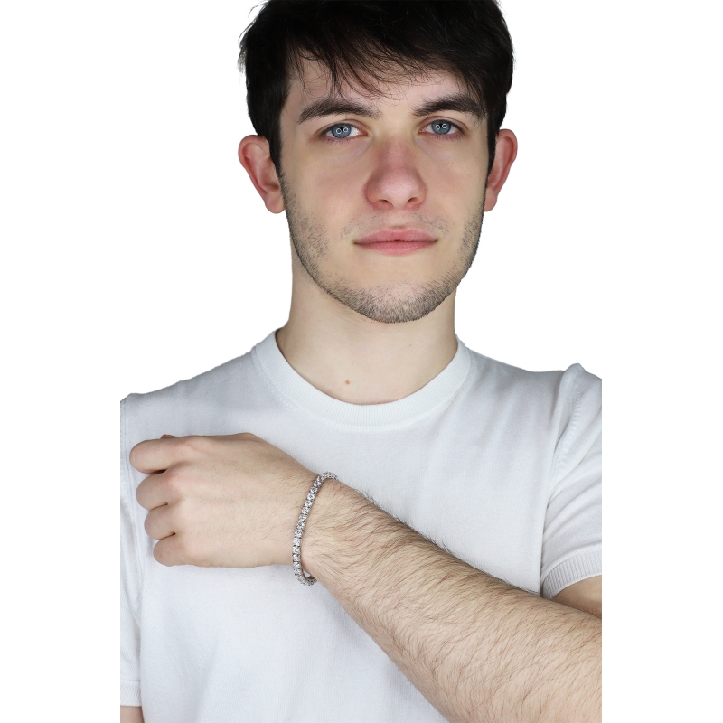 Bracciale tennis lineare a griffe in oro bianco 18k diamanti