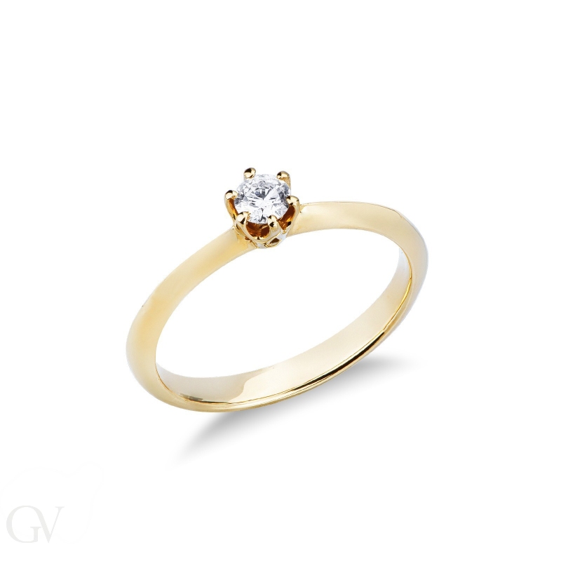 Yellow gold 18k 6 claw solitaire diamond 0,20 ct ring