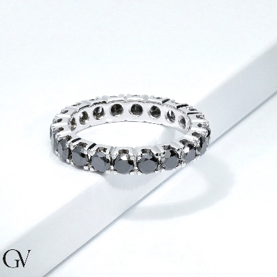 Eternity ring with black diamonds in white gold 18k 