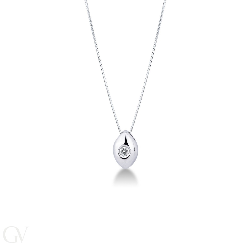 18k white gold solitaire necklace with drop shaped bezel and diamond