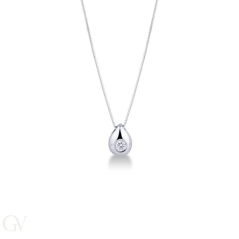 18k white gold necklace with tear drop pendant and diamond