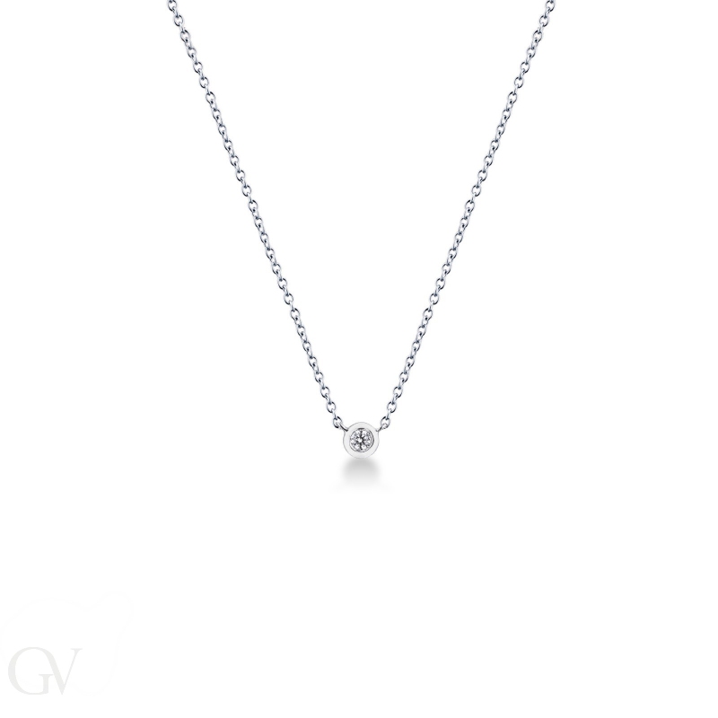 Solitaire round cut diamond necklace in 18k white gold