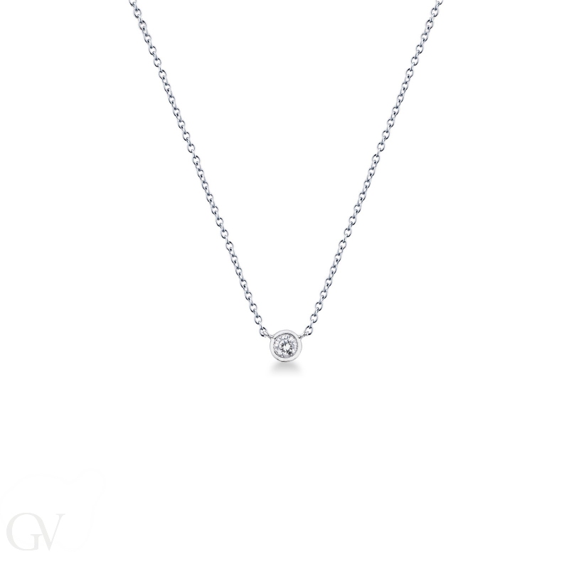 Necklace with solitaire diamond on bezel in 18k white gold