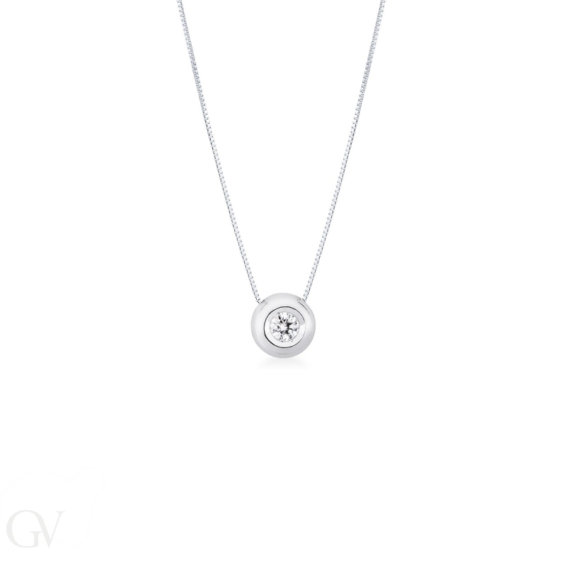 18k white gold full bezel solitaire necklace with 0.12 ct diamond