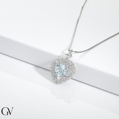 Collana con acquamarina e diamanti cuore oro bianco 18k
