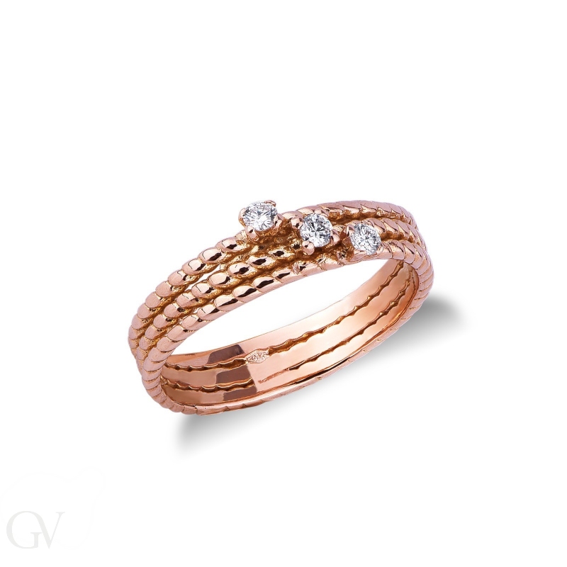 Rosé gold 18k trilogy ring with diamonds 