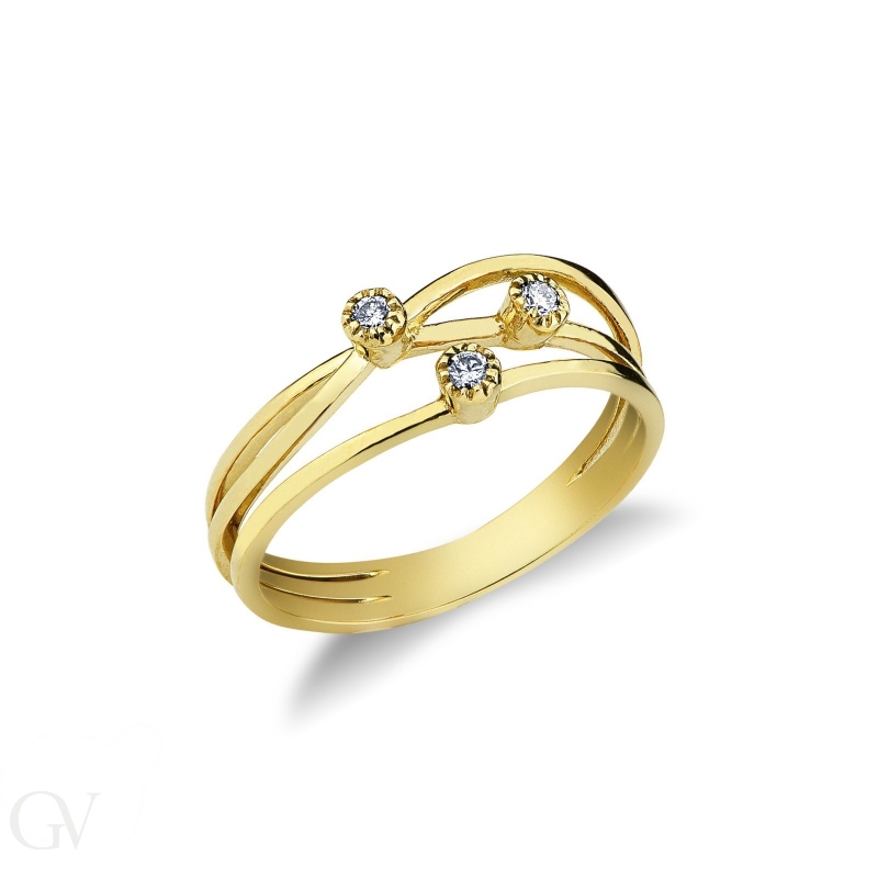 Yellow gold 18k trilogy ring with diamonds 