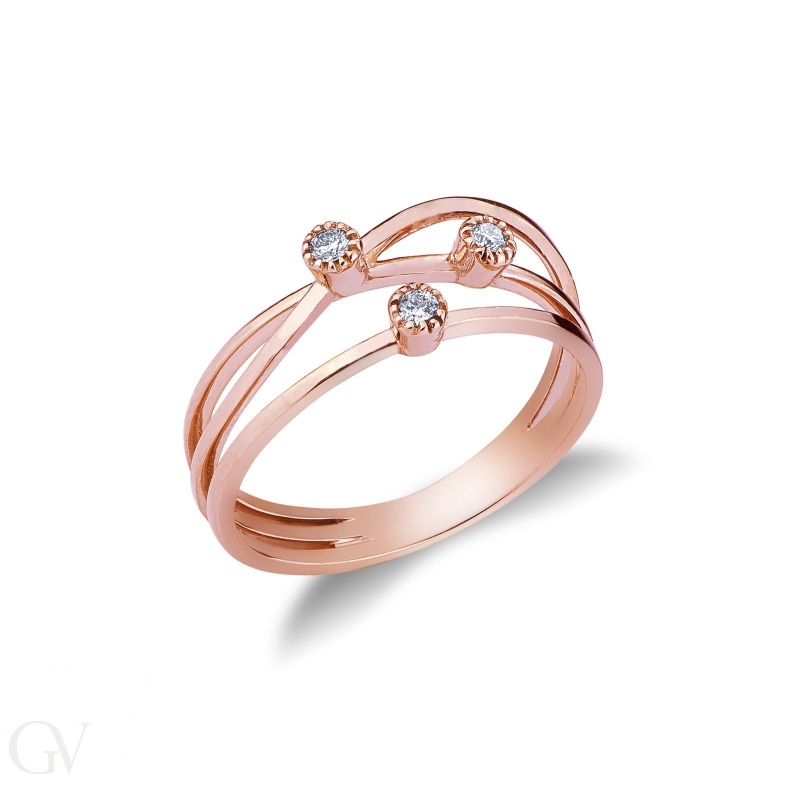 Rosé gold 18k band ring trilogy type with diamonds 