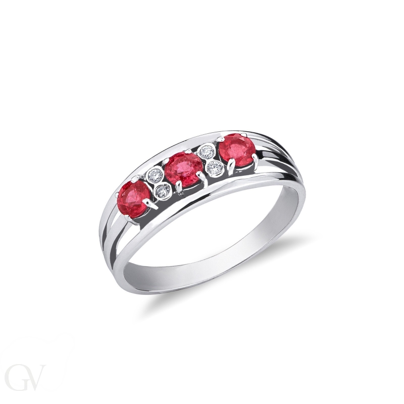 White gold 18k ring with rubies and diamonds 