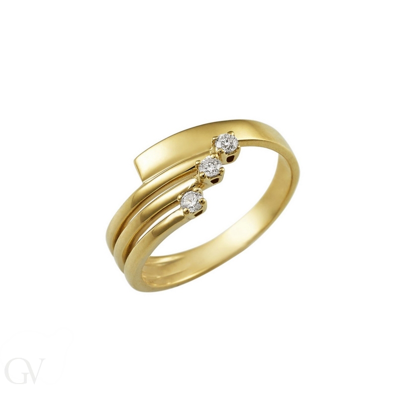 Yellow gold 18k band ring with three diamonds 