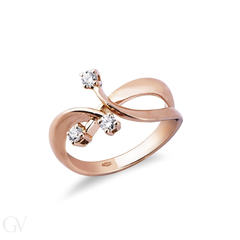 Rosé gold 18k trilogy ring with 0,22 ct diamonds 