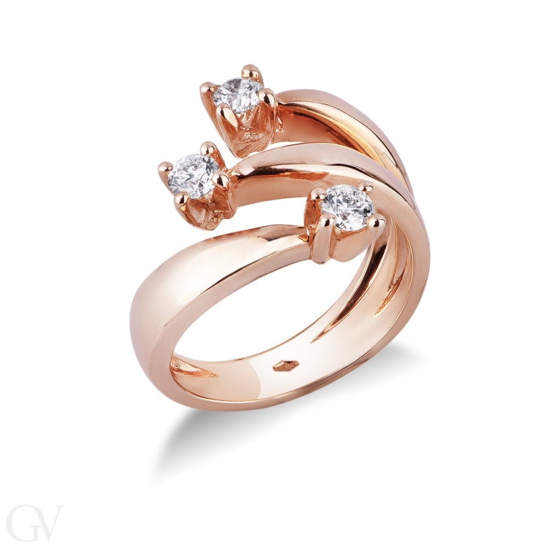 Trilogy ring rose gold 18k with diamonds 0,60 ct