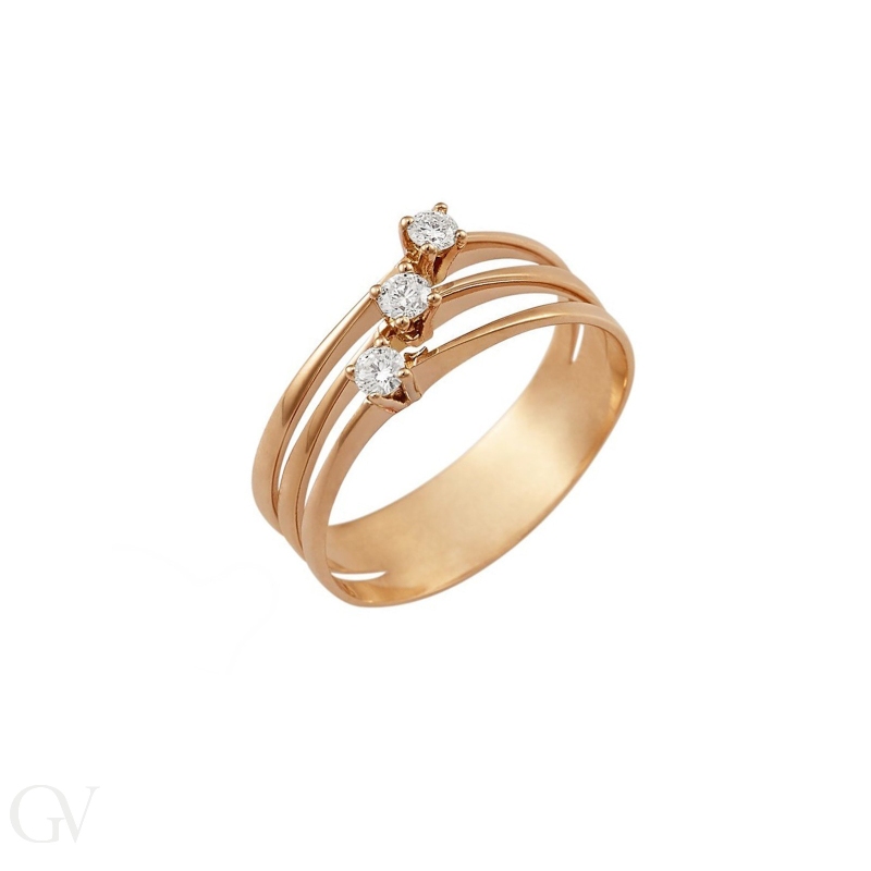 Rosé gold 18k trilogy ring with three diamond bands