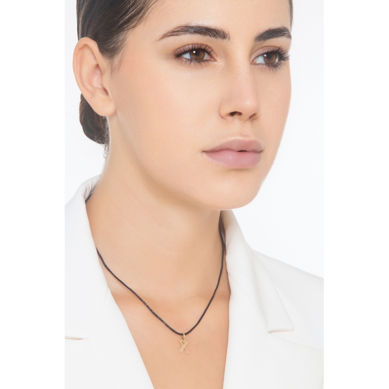 Ciondolo con lettera iniziale X stampatello in oro giallo 18k