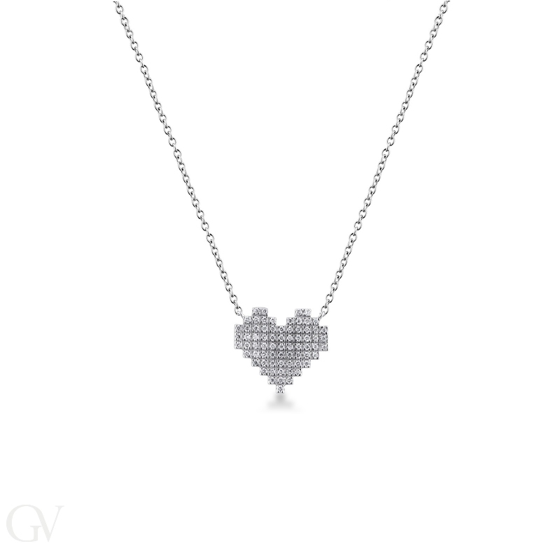 Collana in oro bianco 750 con ciondolo cuore pixel diamanti