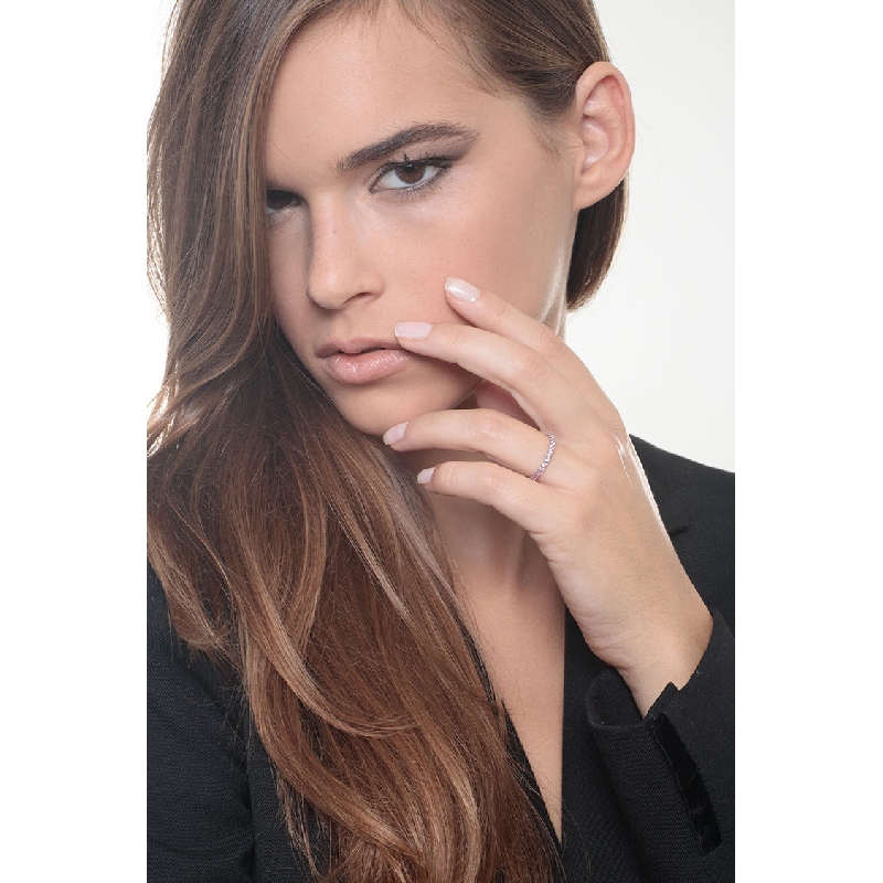 18k white gold eternity ring with pink sapphires 