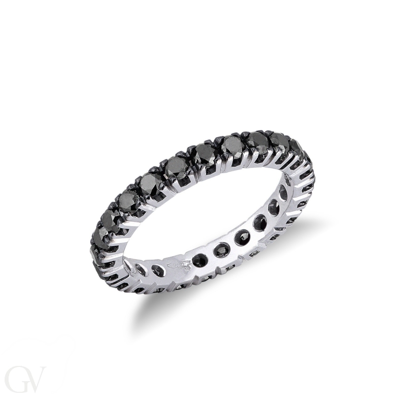 White gold 18k eternity ring with black diamonds 