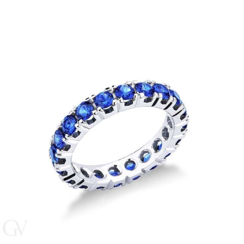 White gold 18k eternity ring with blue sapphires 