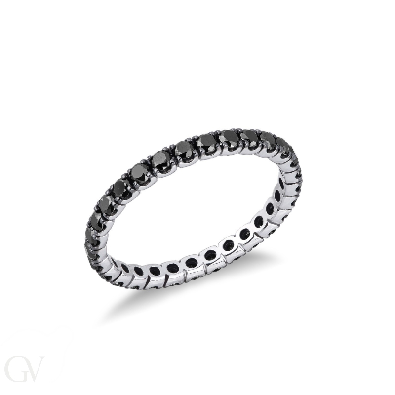 Eternity ring in white gold 18k with black diamonds and burnished tips