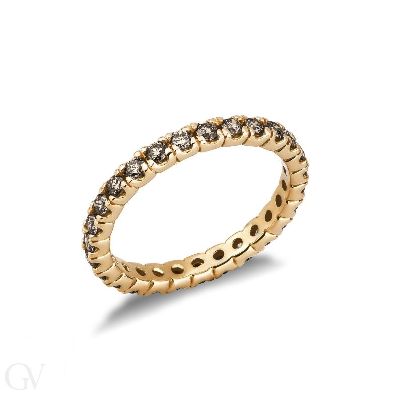 18k yellow gold eternity ring with brown diamonds 