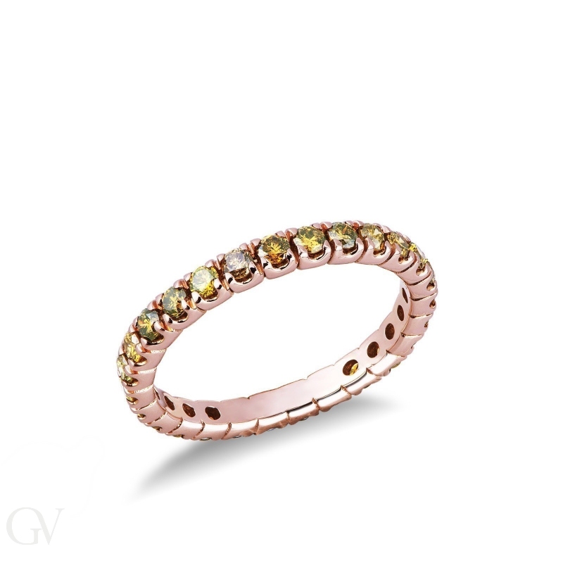 Rosé gold18k eternity ring with yellow diamonds 