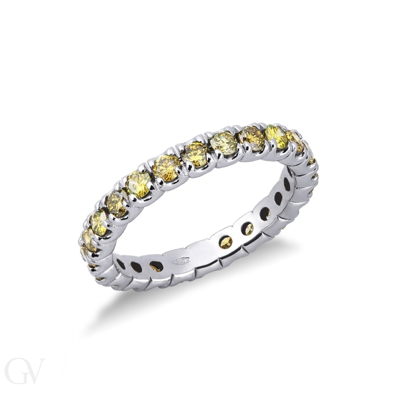 White gold 18k eternity ring with yellow diamonds 