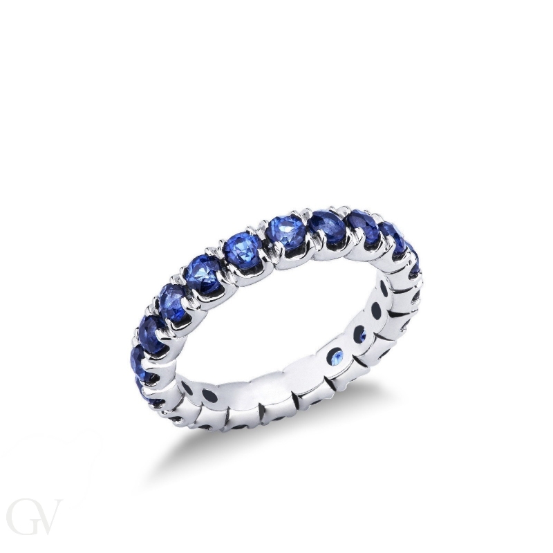 18k white gold full eternity ring with blue sapphires, ct 0.10