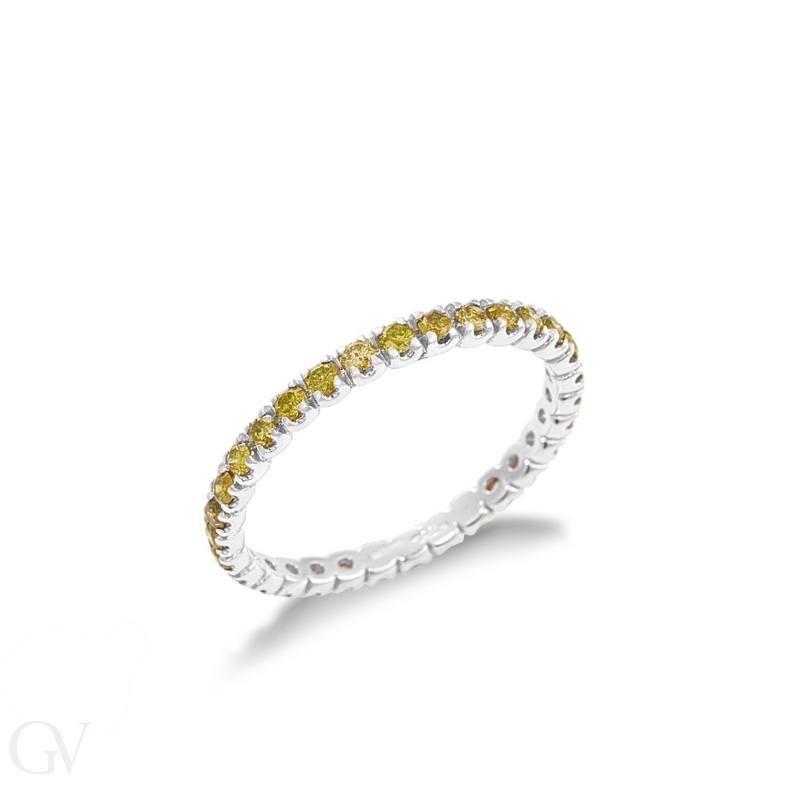 Eternity ring with yellow diamonds in white gold 18k