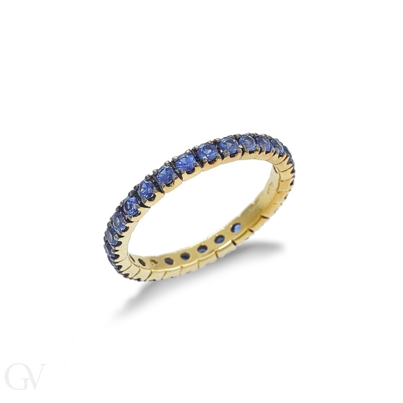 Yellow gold 18k eternity ring with blue sapphires 