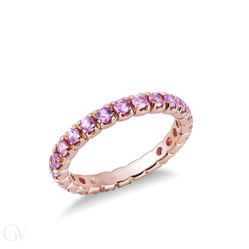 Eternity ring in 18k rose gold with pink sapphires