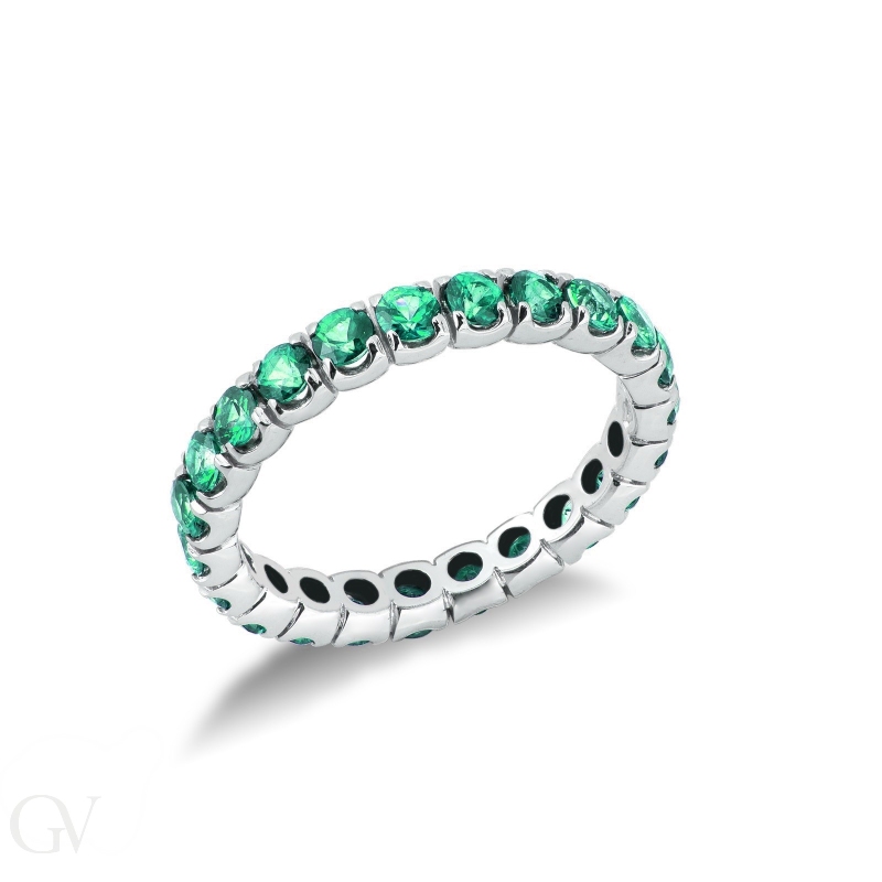 18k white gold eternity ring with emeralds