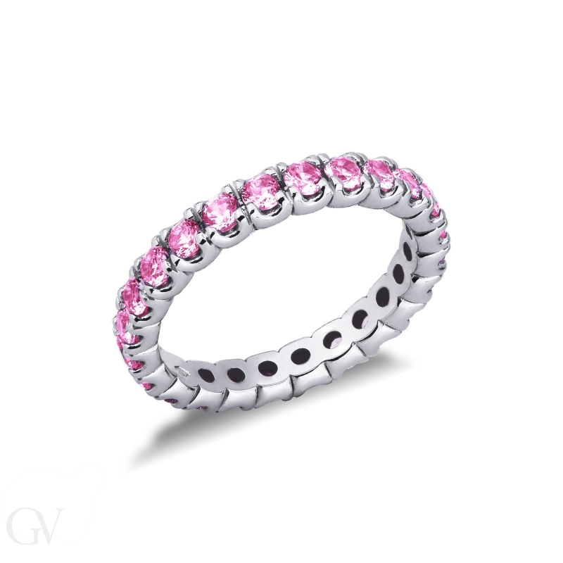 White gold 18k eternity ring with pink sapphires