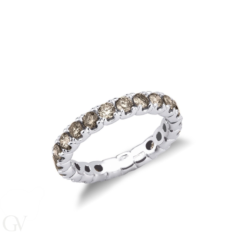 Eternity ring in white gold 18k with brown diamonds 