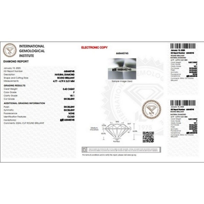 Diamante Certificato IGI   CT 0,42   F   VS 1