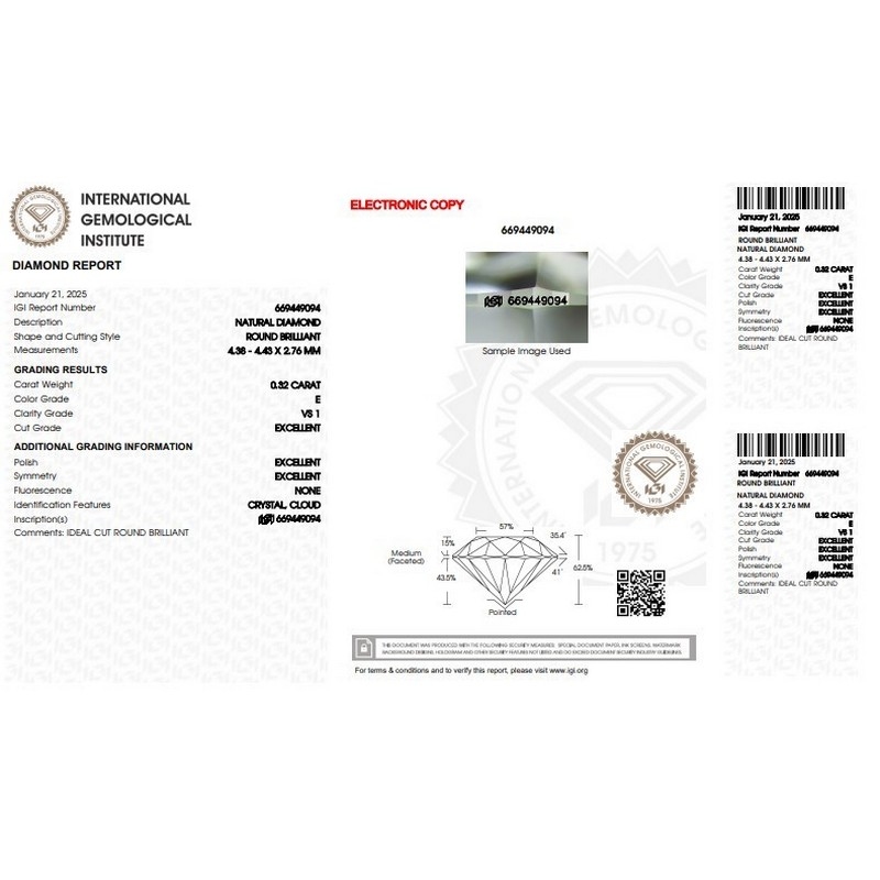 Diamante Certificato IGI   CT 0,32   E   VS 1