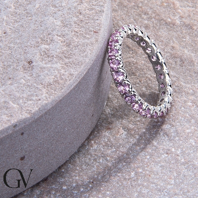 White gold 18k eternity ring with pink sapphires