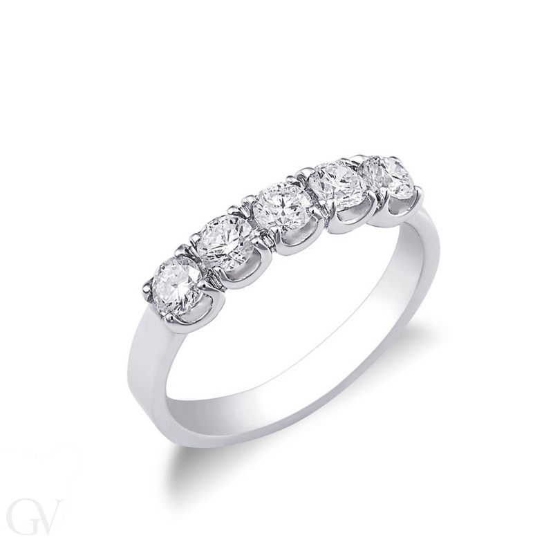 5 diamonds half eternity ring 0,75 ct in white gold 18k