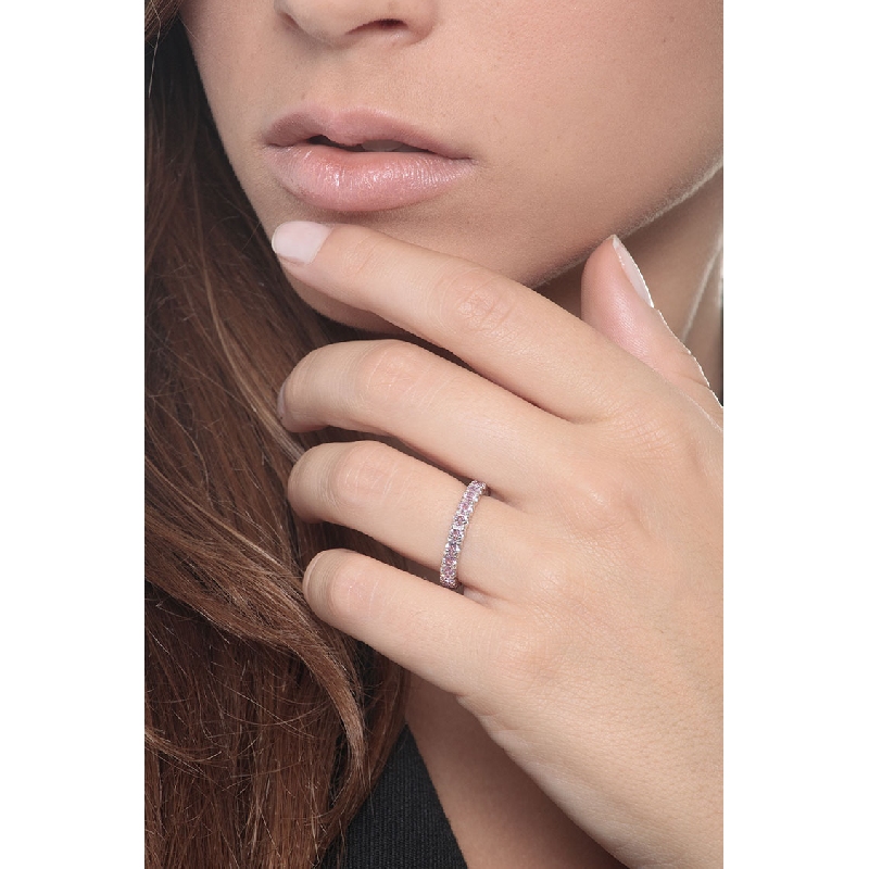White gold 18k eternity ring with pink sapphires