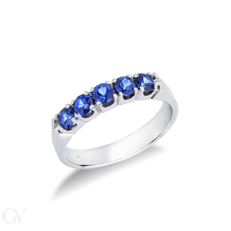 White gold 18k half eternity ring with 5 sapphires