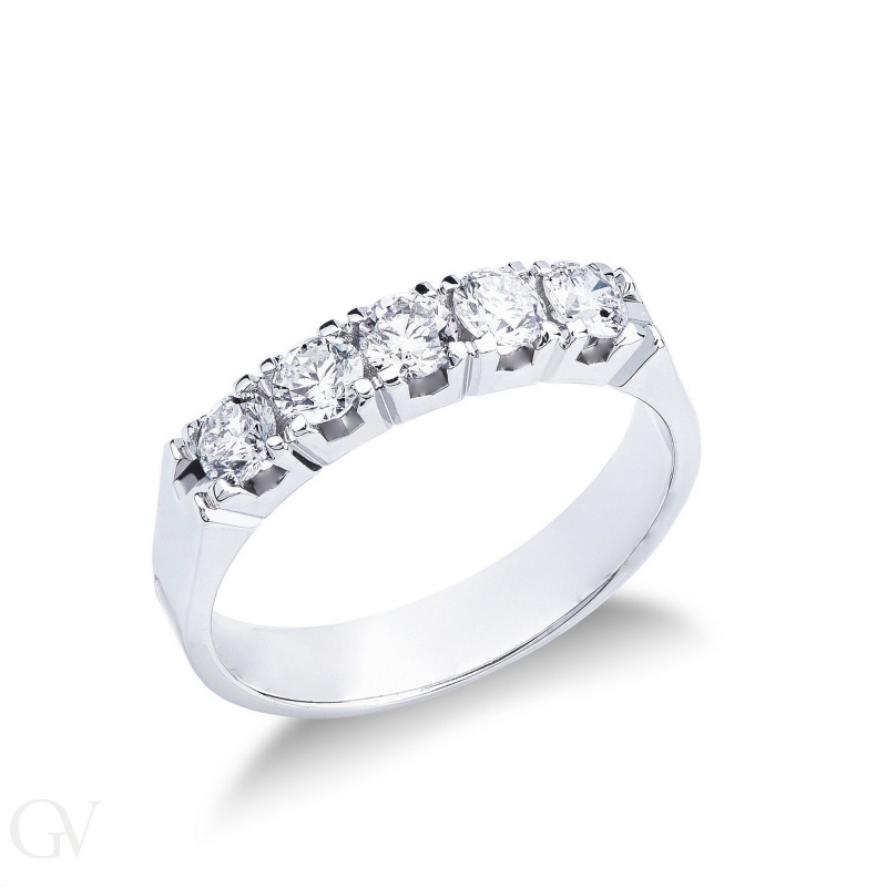 5 diamonds half eternity ring in white gold 18k ct 0,70