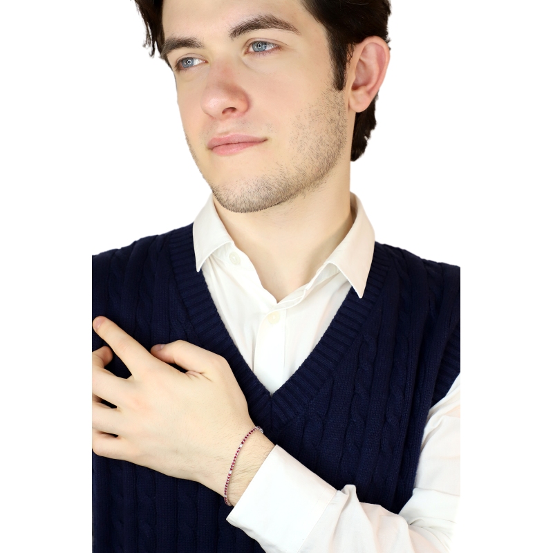 Wire style tennis bracelet with diamonds and rubies