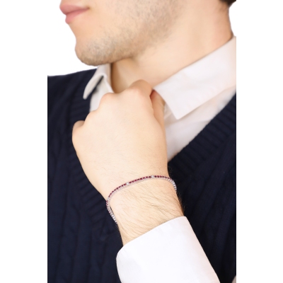 Wire style tennis bracelet with diamonds and rubies