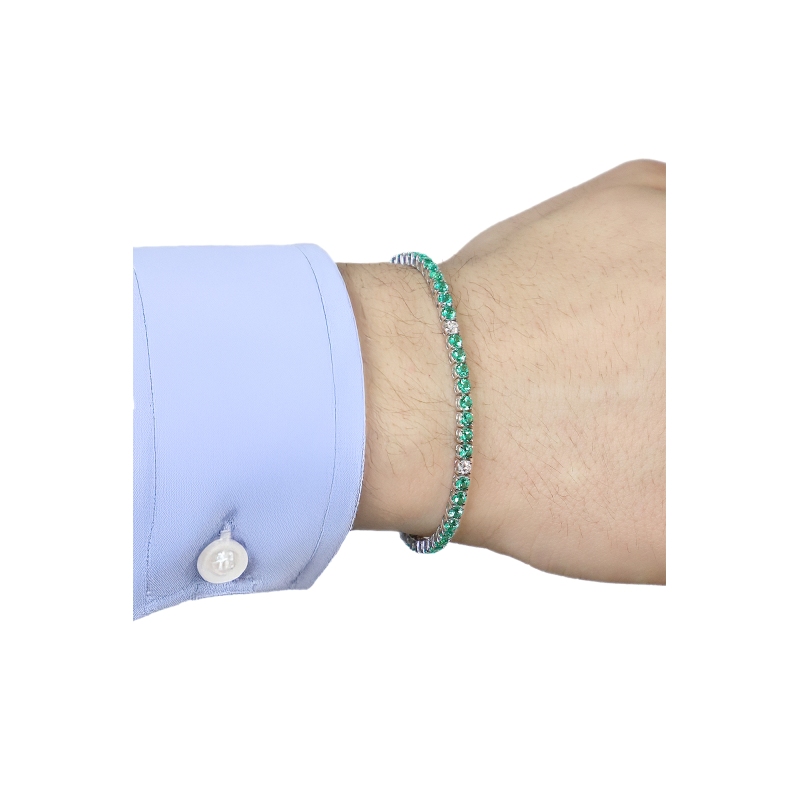 Bracciale Tennis in oro Bianco 18k con Smeraldi e Diamanti da 0,10 ct