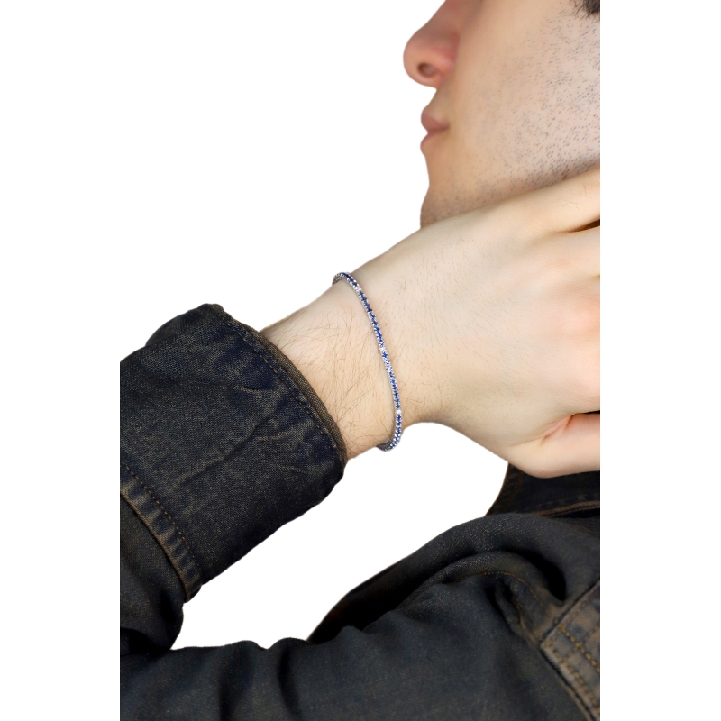 18k white gold tennis bracelet, diamonds and sapphires