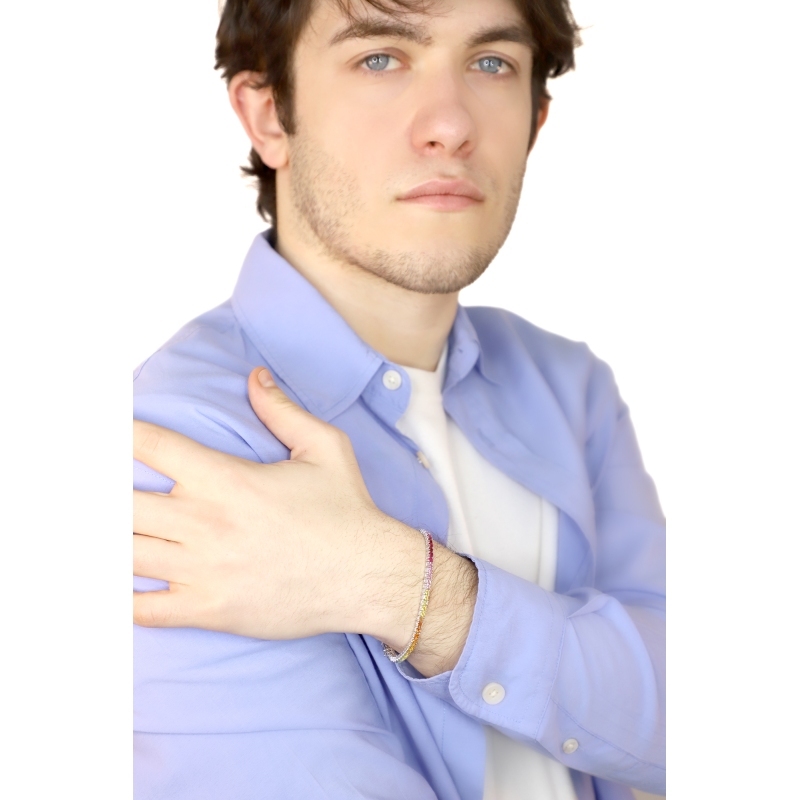 Tennis Bracciale con Zaffiri Rainbow in Oro Bianco 18K