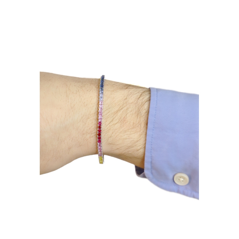 Tennis Bracciale con Zaffiri Rainbow in Oro Bianco 18K