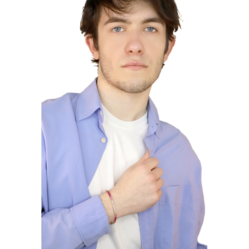 Bracciale Tennis in oro giallo 18k con Zaffiri Rosa