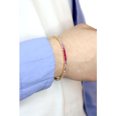 Bracciale Tennis in oro giallo 18k con Zaffiri Rosa
