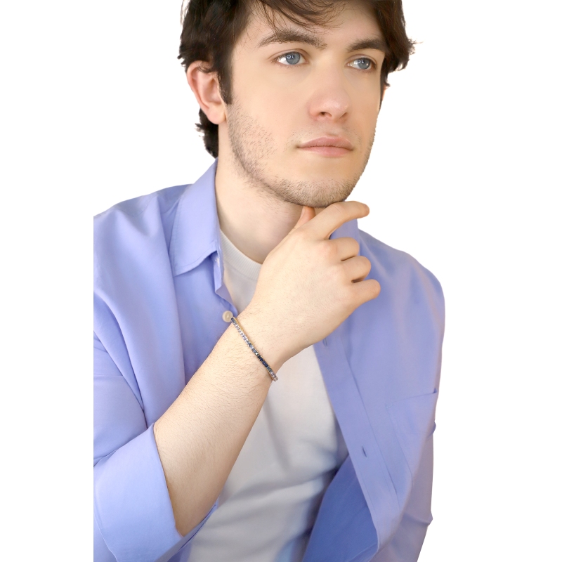 Bracciale Tennis in oro rosa 18k con Zaffiri multicolor blu