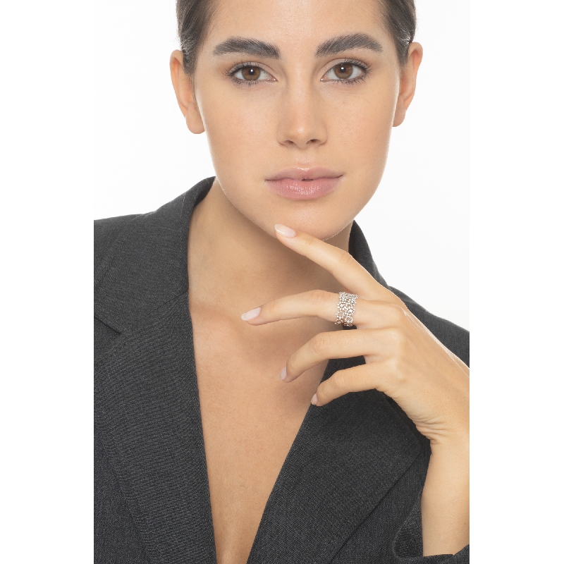 White gold 18k embroided band ring with diamonds 